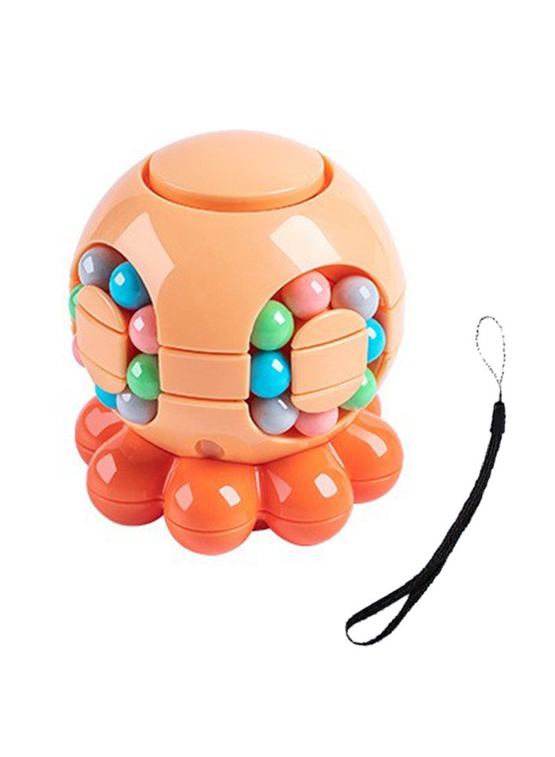 Children's Educational Magic Cube Octopus Intelligence Magic Beans Fingertip Gyroscope Decompression Rotating Ball Toy (Orange Color) - Image 1